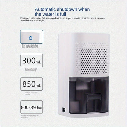 EU Plug 1pc Portable Dehumidifiers for Home, High Efficiency Quiet Dehumidification, Desktop Air Dryer, 850ml Water Tank, for home, Basement, Bathroom, Closet, RV, Bedroom, Kitchen, Dehumidifier For Closet, Dehumidifier For - Air pur