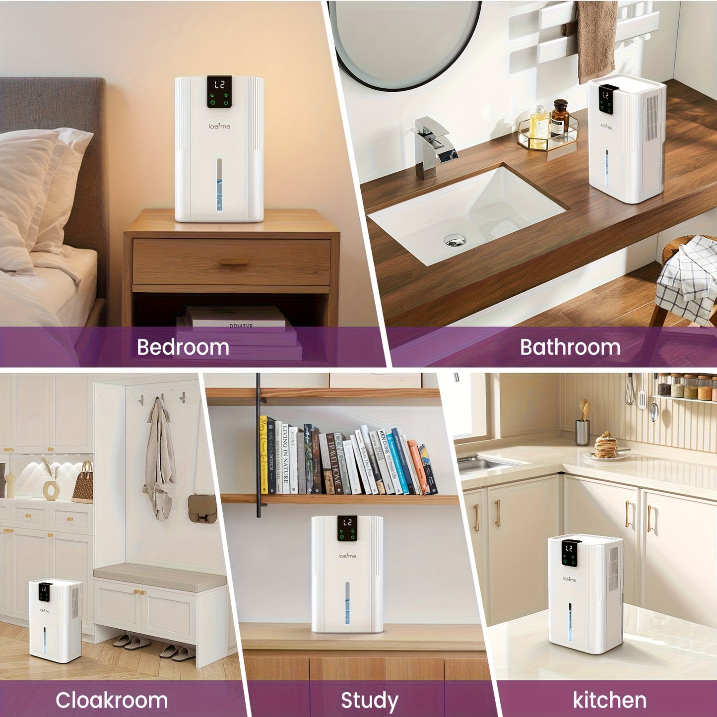 Loefme Electric Dehumidifier, 2800ml, Quiet Dehumidifier for Home, Small Dehumidifier with Function Defrosting & Sleep Mode, Timing function, for Bathrooms, Kitchens, Living Areas, Dehumidifiers for Basement, Dehumidifier for - Air pur