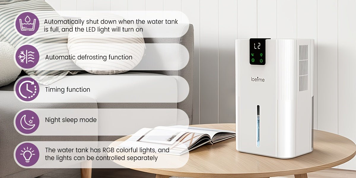 Loefme Electric Dehumidifier, 2800ml, Quiet Dehumidifier for Home, Small Dehumidifier with Function Defrosting & Sleep Mode, Timing function, for Bathrooms, Kitchens, Living Areas, Dehumidifiers for Basement, Dehumidifier for - Air pur