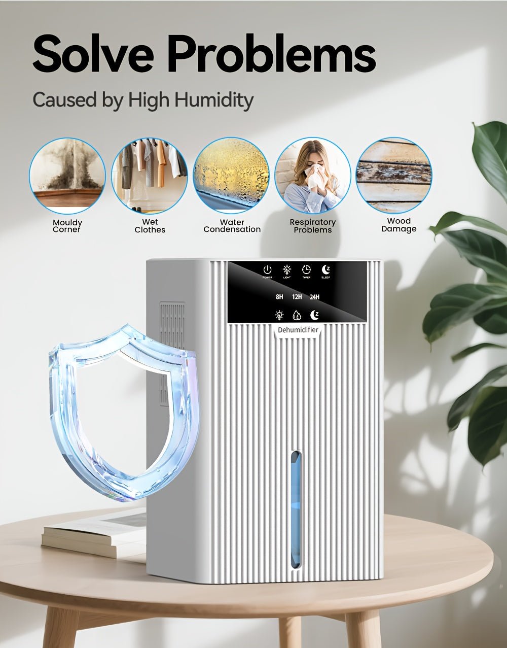 Portable Desktop Dehumidifier for Living Room & Bedroom - Large Capacity, Easy to Use & Clean, Compact Design with Digital Display, 220 - 240V, White, Dehumidifier for Home, Bedroom Humidity Control, Modern Aesthetic, Durable C - Air pur