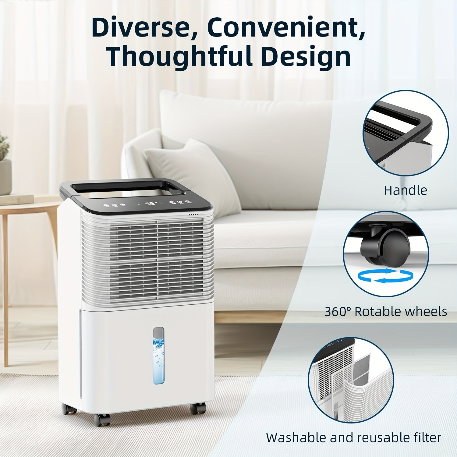 Holiday Ultra Quiet Dehumidifier, Intelligent Central Control, Automatic Mode, Moisture Display Light, 12.83KG, 24 - hour Timer, Basement, Living Room, Study, Daily Dehumidification Capacity Reaches 16 Liters, Reducing Moisture - Air pur