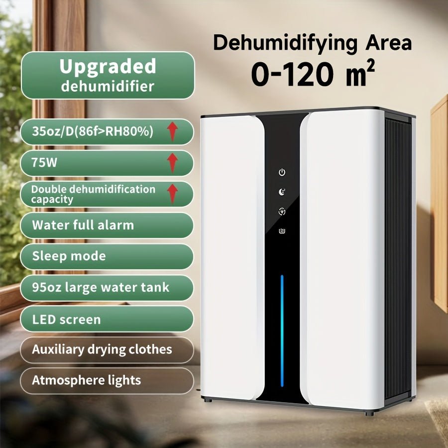 95 ounce household dehumidifier, with significant noise reduction and quietness, equipped with drainage pipes, suitable for multiple scenarios such as bedrooms, living rooms, and basements, equipped with filters and reusable - Air pur