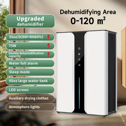 95 ounce household dehumidifier, with significant noise reduction and quietness, equipped with drainage pipes, suitable for multiple scenarios such as bedrooms, living rooms, and basements, equipped with filters and reusable - Air pur