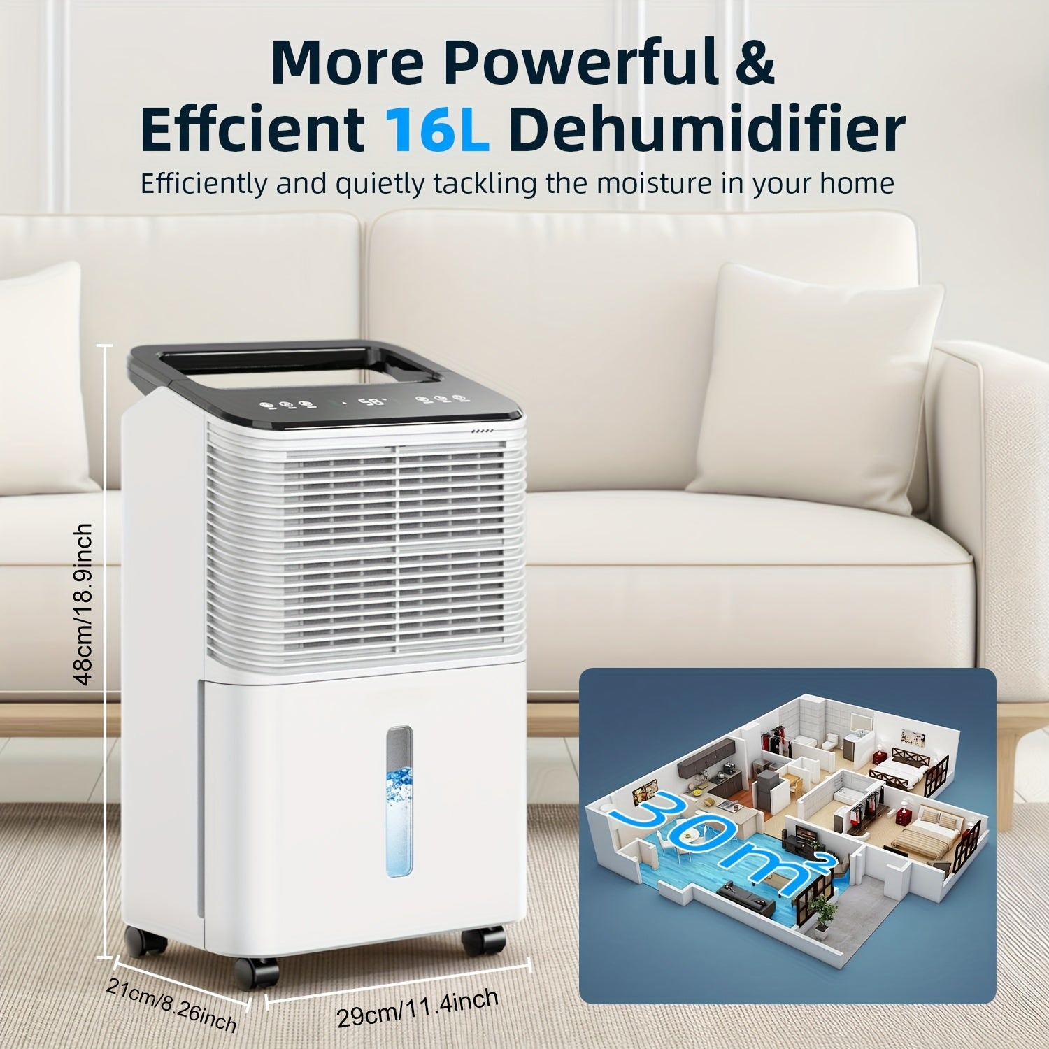 Holiday Ultra Quiet Dehumidifier, Intelligent Central Control, Automatic Mode, Moisture Display Light, 12.83KG, 24 - hour Timer, Basement, Living Room, Study, Daily Dehumidification Capacity Reaches 16 Liters, Reducing Moisture - Air pur
