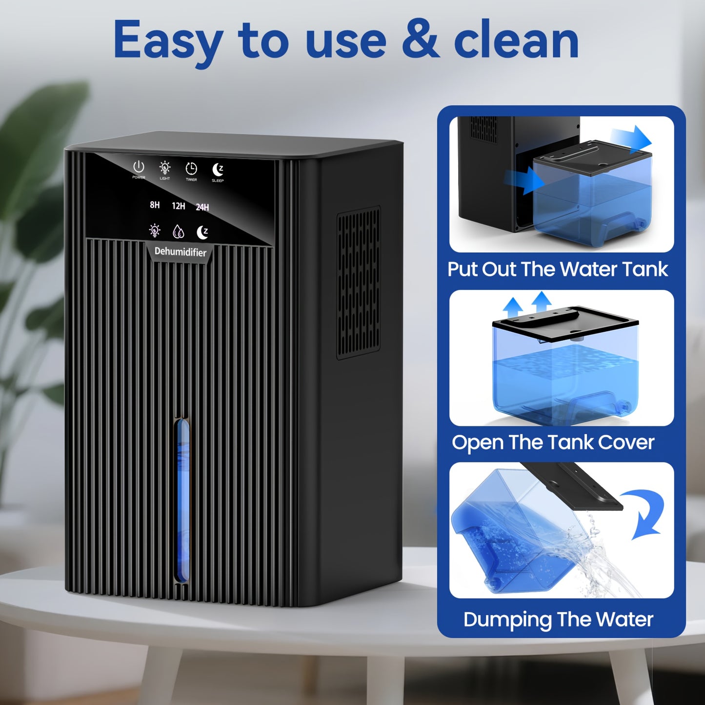 Portable Desktop Dehumidifier for Living Room & Bedroom - Large Capacity, Easy to Use & Clean, Compact Design with Digital Display, 220 - 240V, White, Dehumidifier for Home, Bedroom Humidity Control, Modern Aesthetic, Durable C - Air pur