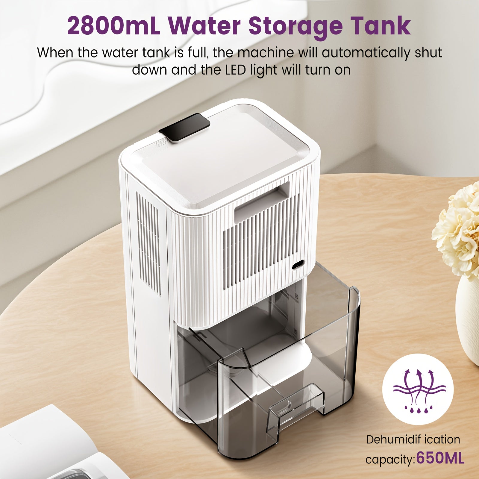 Loefme Electric Dehumidifier, 2800ml, Quiet Dehumidifier for Home, Small Dehumidifier with Function Defrosting & Sleep Mode, Timing function, for Bathrooms, Kitchens, Living Areas, Dehumidifiers for Basement, Dehumidifier for - Air pur