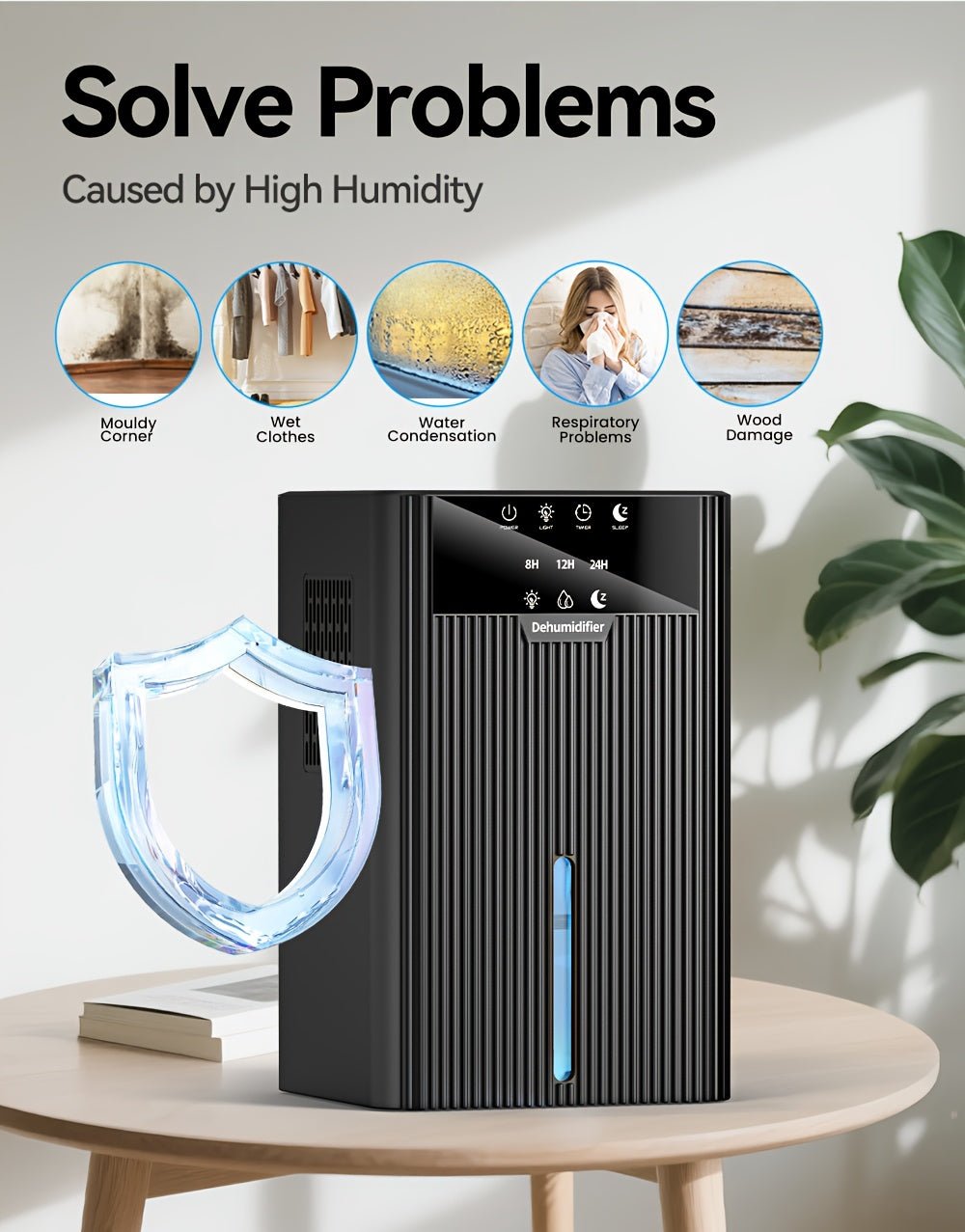 Portable Desktop Dehumidifier for Living Room & Bedroom - Large Capacity, Easy to Use & Clean, Compact Design with Digital Display, 220 - 240V, White, Dehumidifier for Home, Bedroom Humidity Control, Modern Aesthetic, Durable C - Air pur