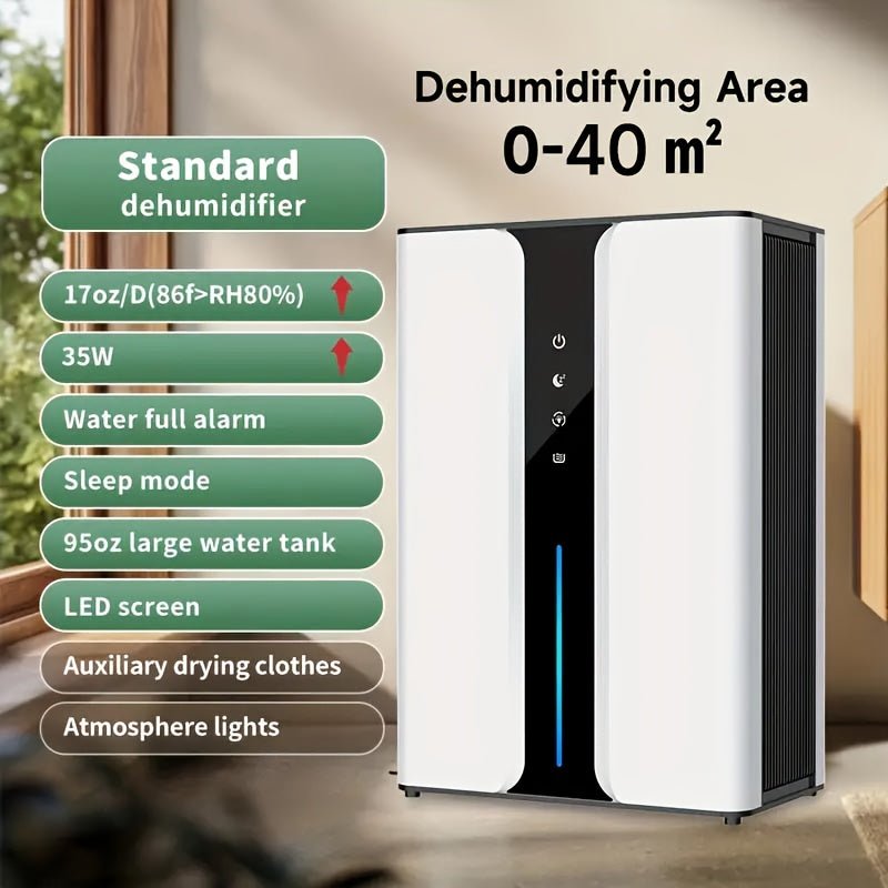 95 ounce household dehumidifier, with significant noise reduction and quietness, equipped with drainage pipes, suitable for multiple scenarios such as bedrooms, living rooms, and basements, equipped with filters and reusable - Air pur