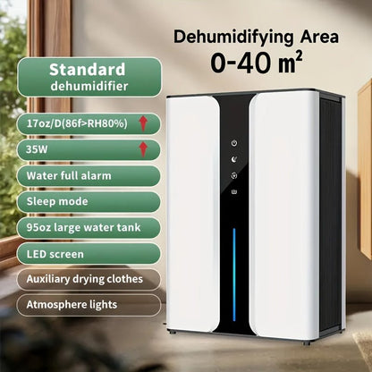 95 ounce household dehumidifier, with significant noise reduction and quietness, equipped with drainage pipes, suitable for multiple scenarios such as bedrooms, living rooms, and basements, equipped with filters and reusable - Air pur