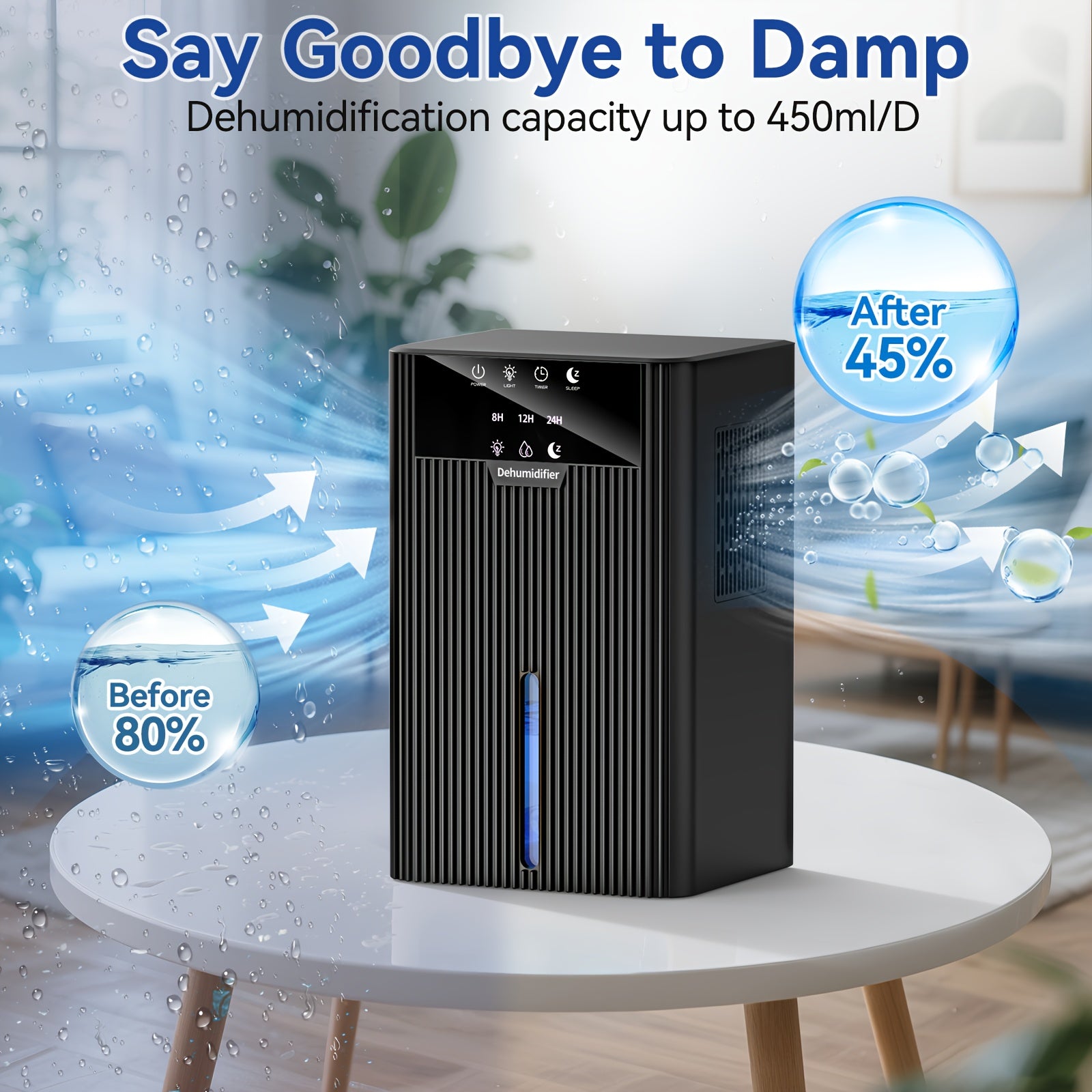 Portable Desktop Dehumidifier for Living Room & Bedroom - Large Capacity, Easy to Use & Clean, Compact Design with Digital Display, 220 - 240V, White, Dehumidifier for Home, Bedroom Humidity Control, Modern Aesthetic, Durable C - Air pur