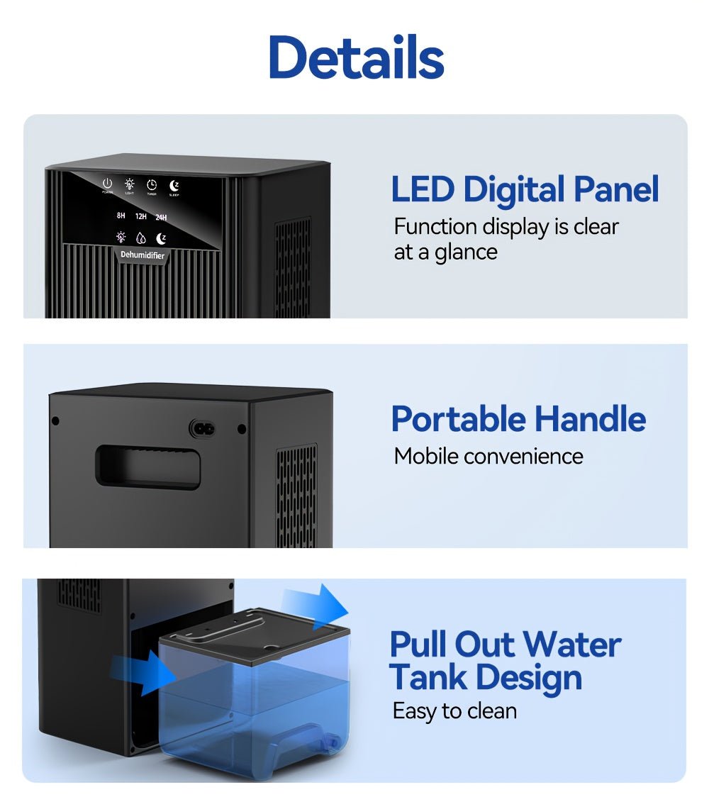 Portable Desktop Dehumidifier for Living Room & Bedroom - Large Capacity, Easy to Use & Clean, Compact Design with Digital Display, 220 - 240V, White, Dehumidifier for Home, Bedroom Humidity Control, Modern Aesthetic, Durable C - Air pur
